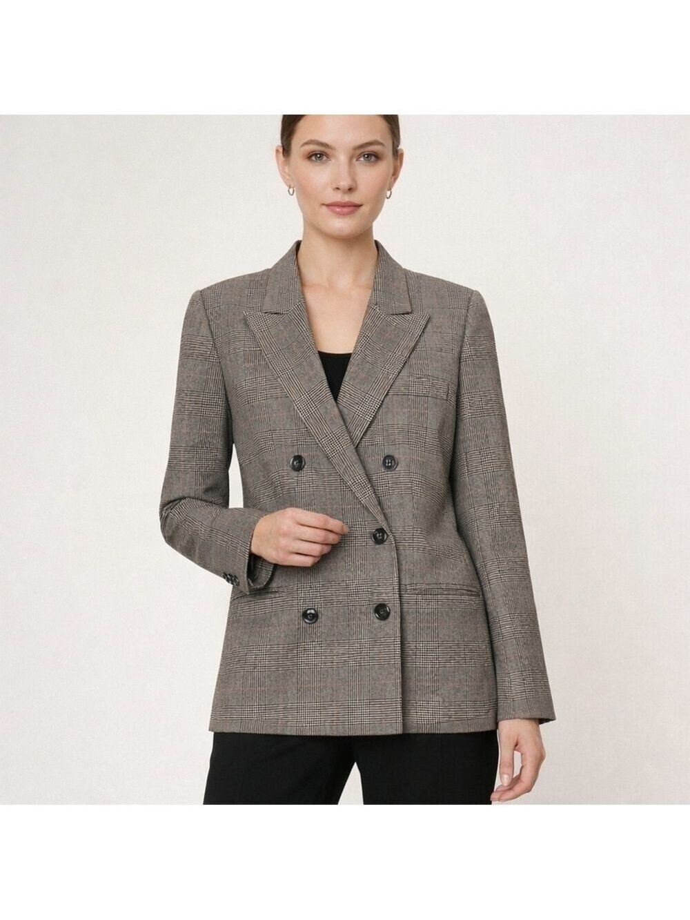 Vintage 90s Plaid Blazer Size 8 Double Breasted Career Jacket